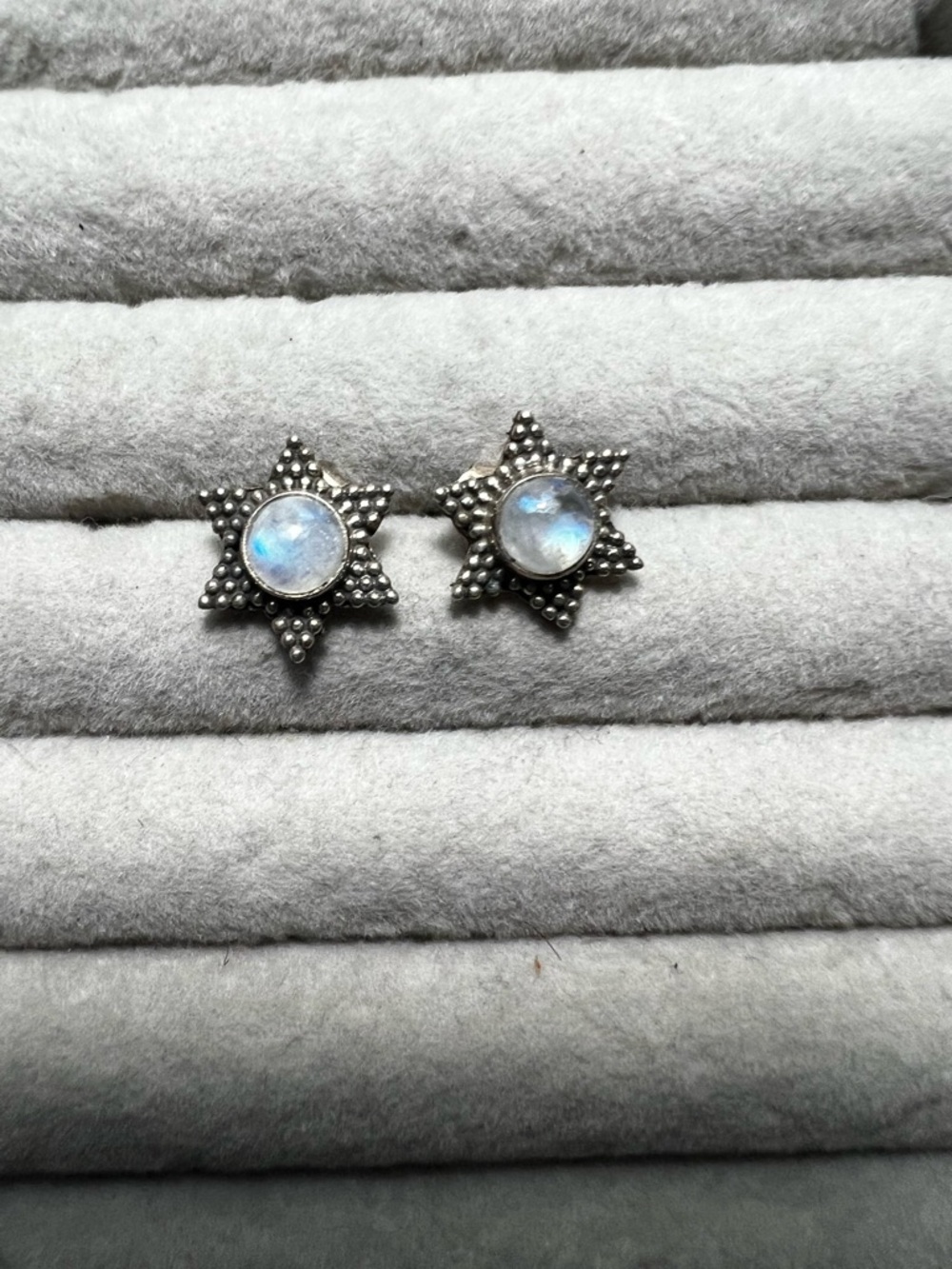 Sterling Silver Star Moonstone Stud Earrings - White Moonstone